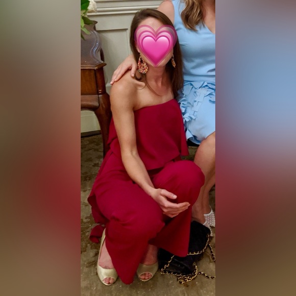 Halston for Heritage formal strapless pinkish-red jumpsuit with matching sash - Picture 3 of 7